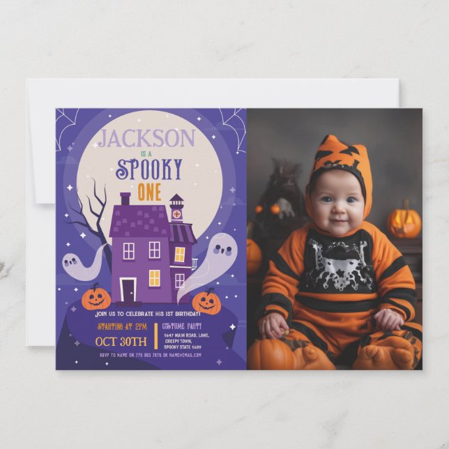 Invitation Halloween 1ère fête Fantômes Photo House Anniversa (Devant)