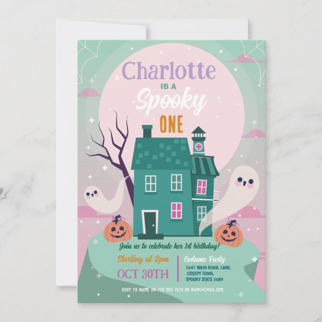 Invitation Halloween 1ère Filles Fantômes Maison Fête Hantée (Devant)