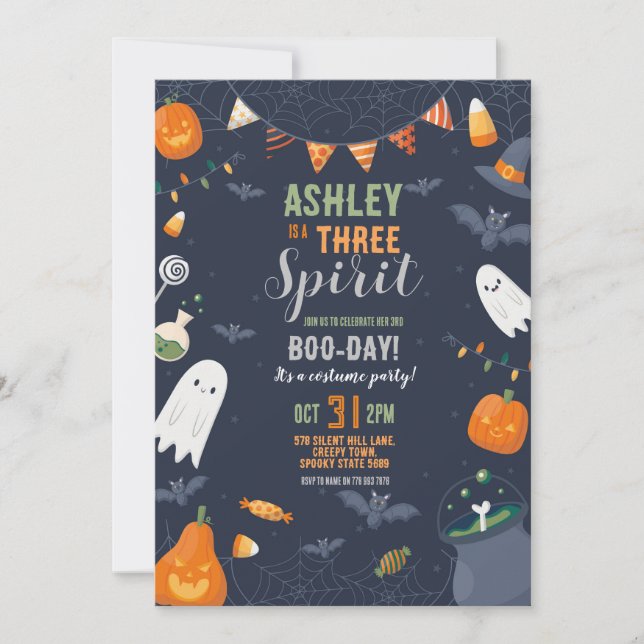 Invitation Halloween 3e anniversaire TROIS fêtes Citrouille (Devant)