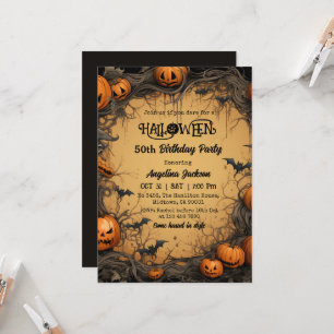 Invitation Halloween 50e Anniversaire Citrouille Vintage Sque