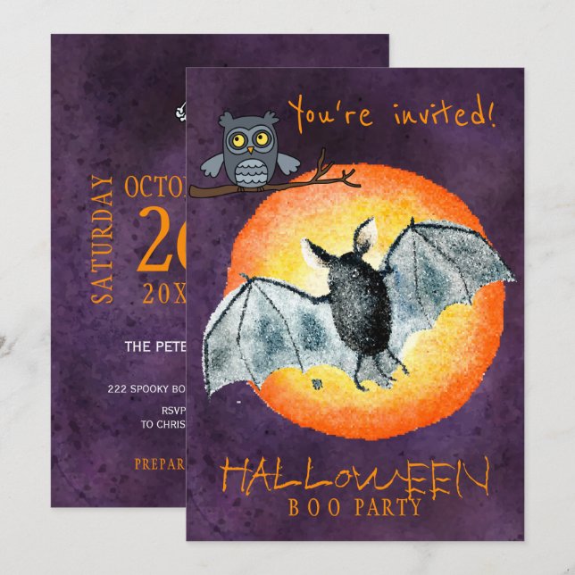 Invitation Halloween à la mode aquarelle effrayant boo fête (Devant / Derrière)