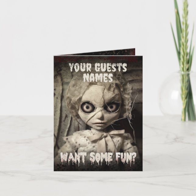 Invitation Halloween adulte poupée en possession (Devant)