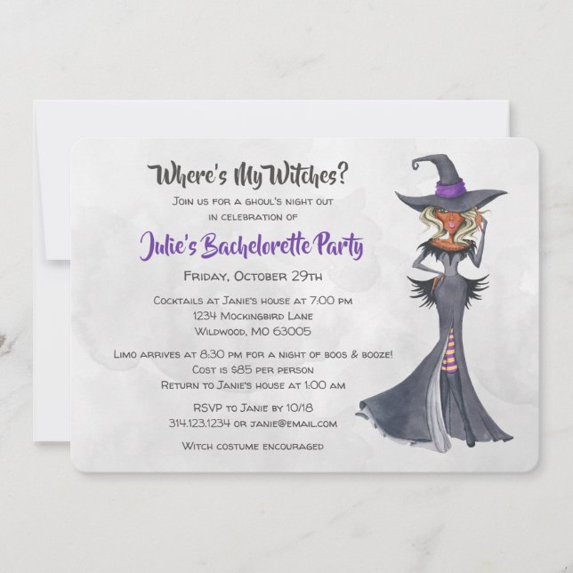 Invitation Halloween African America Witch Bachelorette Party (Devant)
