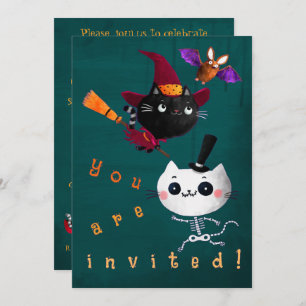 Invitation Halloween Anniversaire Chats de Sorcière Chat Vamp