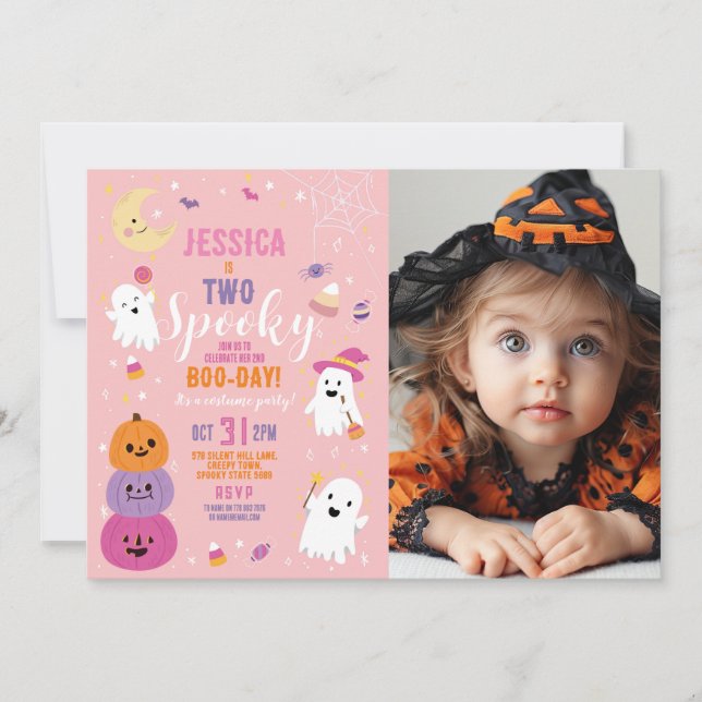 Invitation Halloween Anniversaire Deux Filles Fête Fantômes C (Devant)