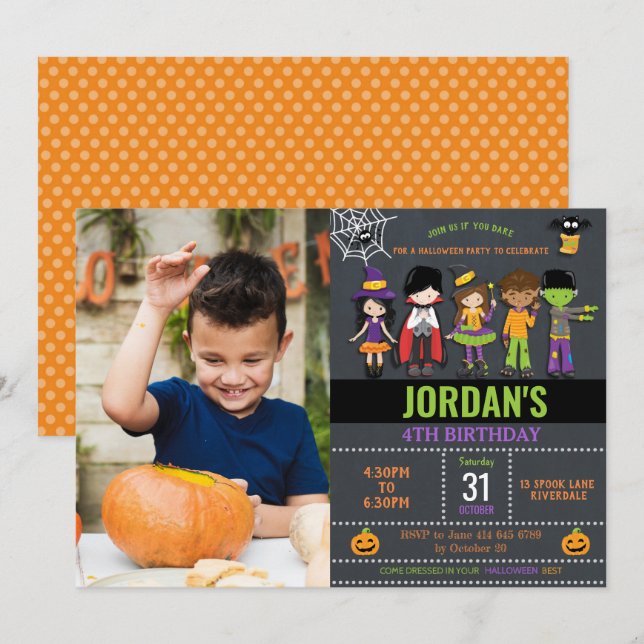 Invitation Halloween Anniversaire Enfants Costume Party (Devant / Derrière)