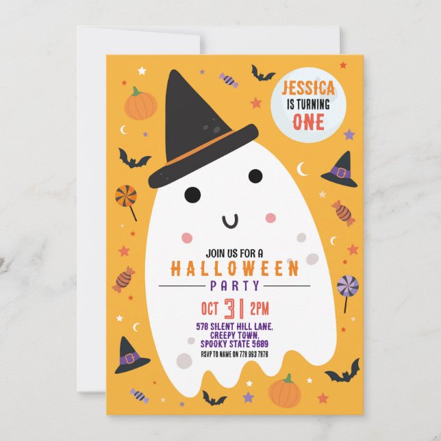 Invitation Halloween Anniversaire Fantôme heureux (Devant)