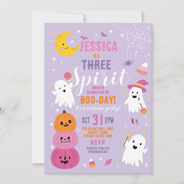 Invitation Halloween Anniversaire TROIS Filles Fête Fantômes  (Devant)