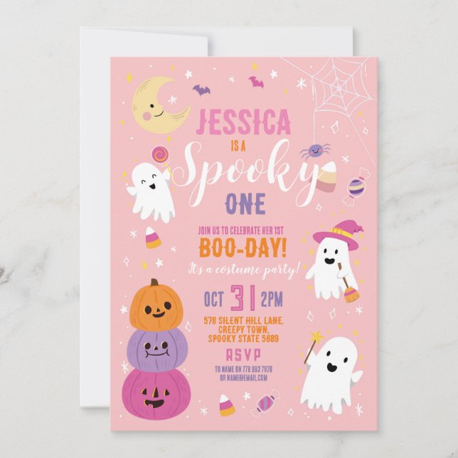 Invitation Halloween Anniversaire UNE Fille Fête Fantômes Cit (Devant)