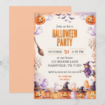 Invitation Halloween aquarelle fantôme citrouille
