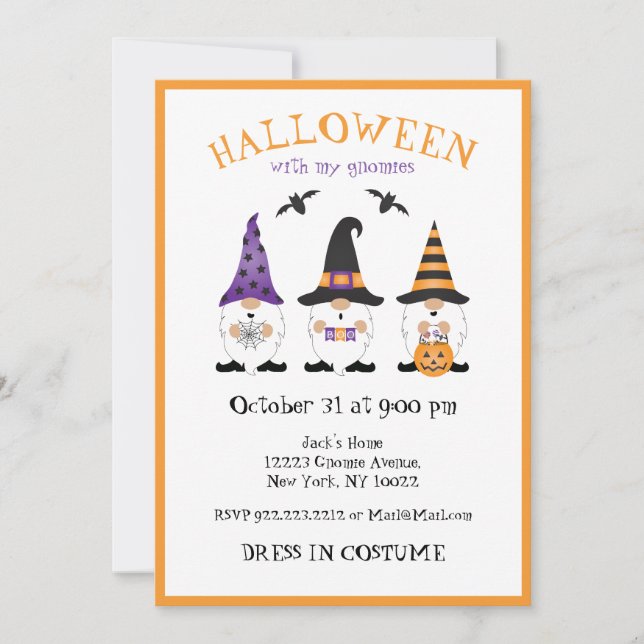 Invitation Halloween Avec Mes Gnomes Violet Orange (Devant)