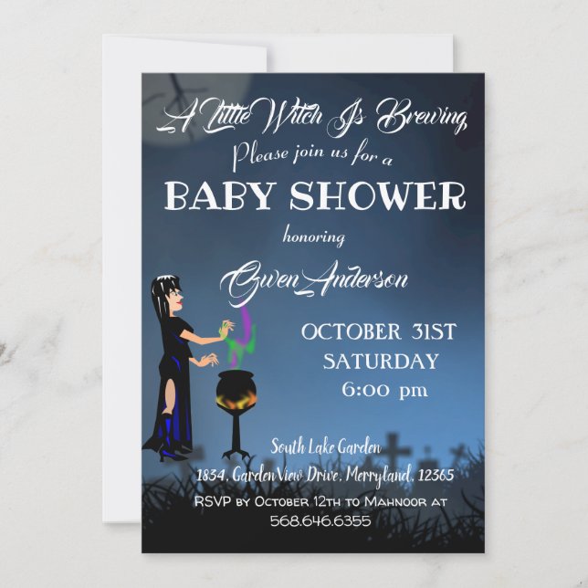 Invitation Halloween Baby shower de la petite sorcière Éffray (Devant)