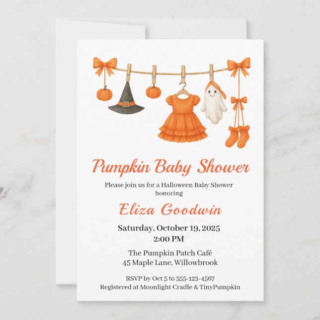 Invitation Halloween Baby shower Girl | Petit Citrouille de s (Devant)
