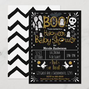 Invitation Halloween Baby shower moderne main lunaire tiré