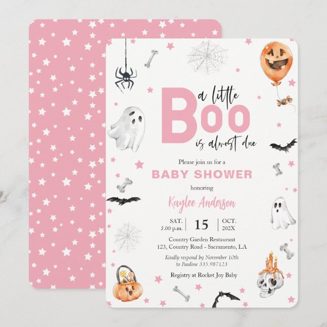Invitation Halloween Baby shower Pink fantôme fille invitatio (Devant / Derrière)