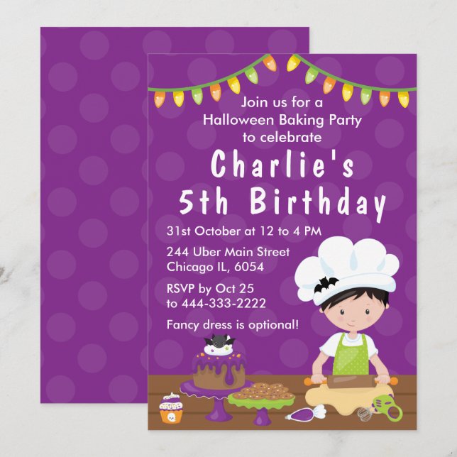 Invitation Halloween Baking Anniversaire Black Hair Boy Invit (Devant / Derrière)