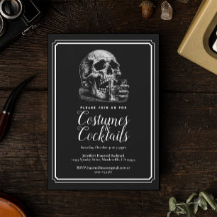 Invitation Halloween Black Vintage Skull Costume Party