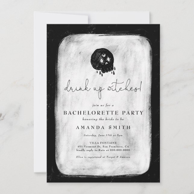 Invitation Halloween Boire jusqu'aux sorcières crâne Bachelor (Devant)