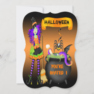 Invitation Halloween branché Sorcière Cauldron style de croch