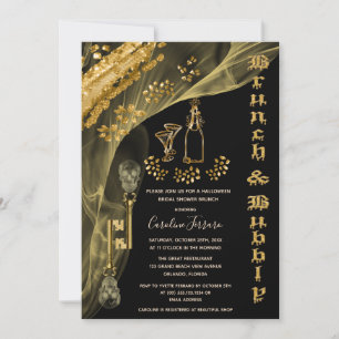 Invitation Halloween Brunch & Bubbly, Gold Skull Keys, Vin I