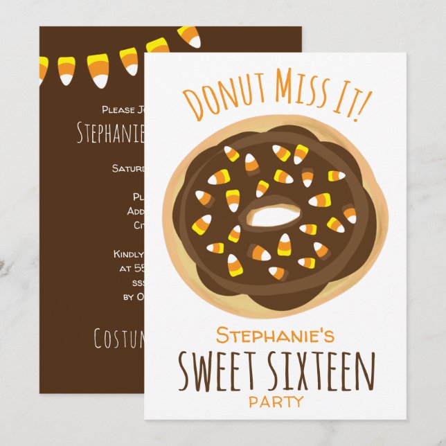 Invitation Halloween Candy Corn Donut Sweet 16 16e anniversai (Devant / Derrière)