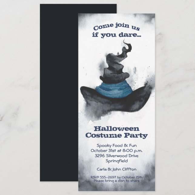 Invitation Halloween Casquette noir de sorcière (Devant / Derrière)