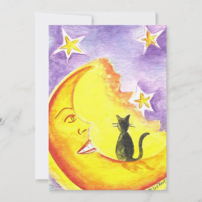 Invitation Halloween Chat et Lune par Liz Revit (Devant)