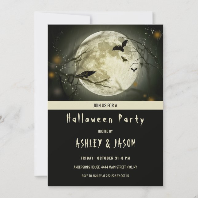 Invitation Halloween chauves-souris et corneille (Devant)