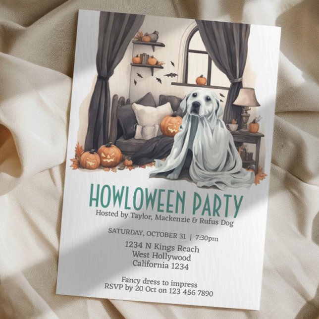 Invitation Halloween Chien Fête à thème Howloween Fun (Halloween Dog Themed Party Howloween Fun Invitations from Ricaso. Cute dog fancy dress party)