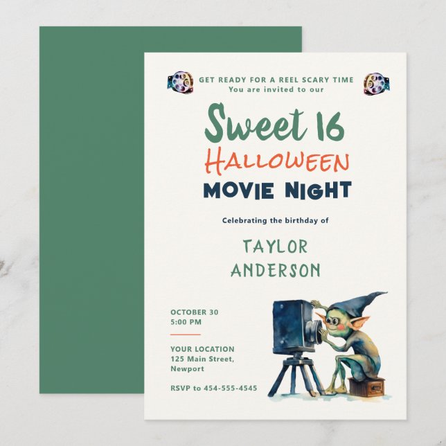 Invitation Halloween Cinéma Nuit Gremlin Hallowen Sweet 16 (Devant / Derrière)