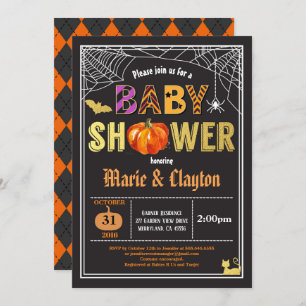 Invitation Halloween citrouille baby shower noir & or invitat