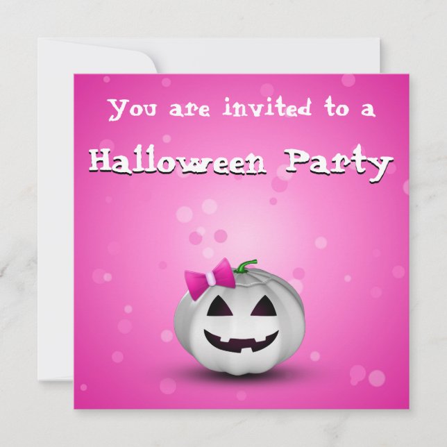 Invitation Halloween Citrouille blanche rose fille (Devant)