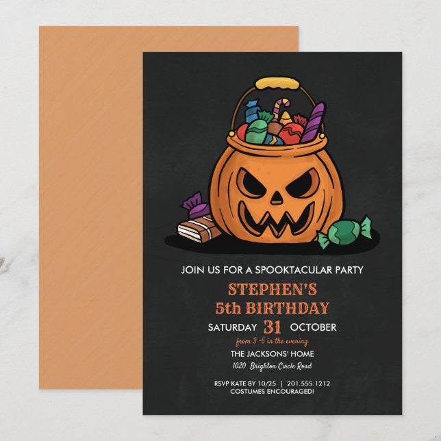 Invitation Halloween Citrouille Candy Kid fête d'anniversaire (Devant / Derrière)