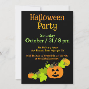 Invitation Halloween Citrouille Caresser Black Orange Green P