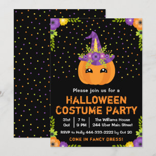 Invitation Halloween Citrouille Costume Party Black Invitatio