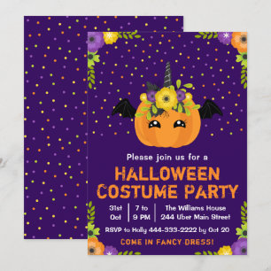 Invitation Halloween Citrouille Costume Party Purple Invitati