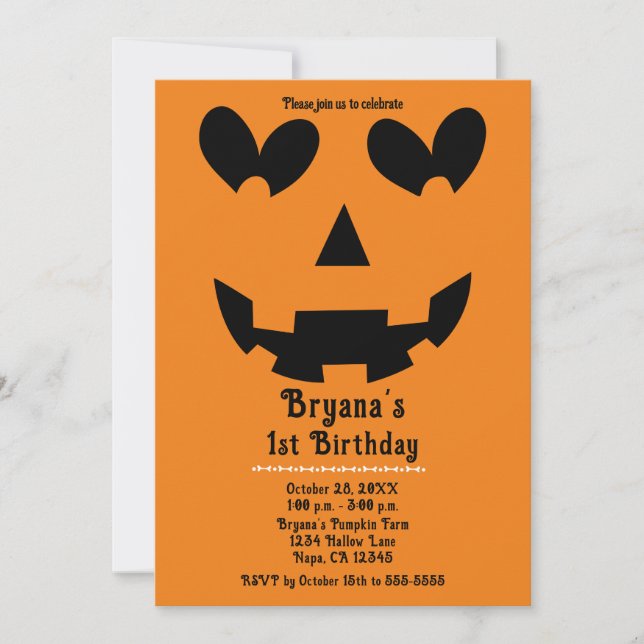 Invitation Halloween Citrouille de coeur heureux orange et no (Devant)