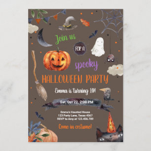 Invitation Halloween Citrouille sorcière chat araignée Éffray