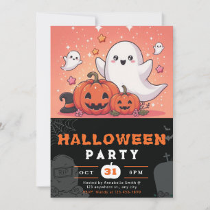 Invitation Halloween Citrouilles Orange et Black Ghosts