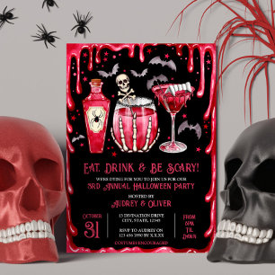 Invitation Halloween Cocktail Party Vampire rouge et sang