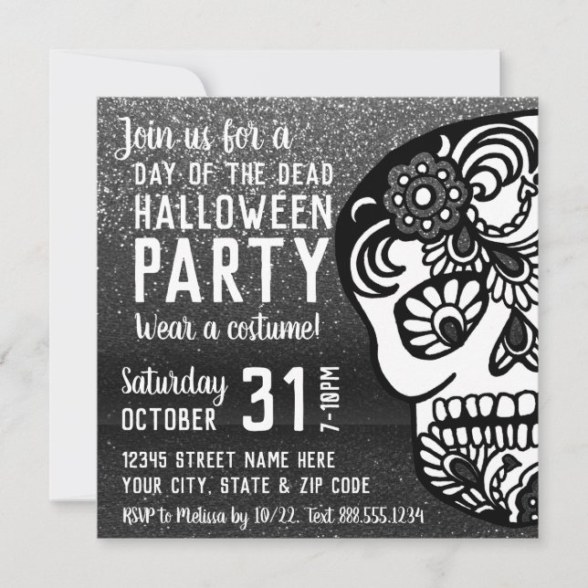 Invitation Halloween cool Jour de la Parties scintillant mort (Devant)