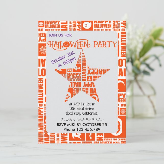 Invitation Halloween Cool Personnalisé Whimsical Typographie  (Debout devant)
