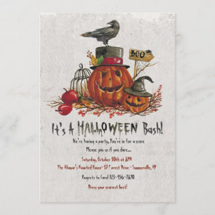 Invitation Halloween Corbeau et Citrouilles