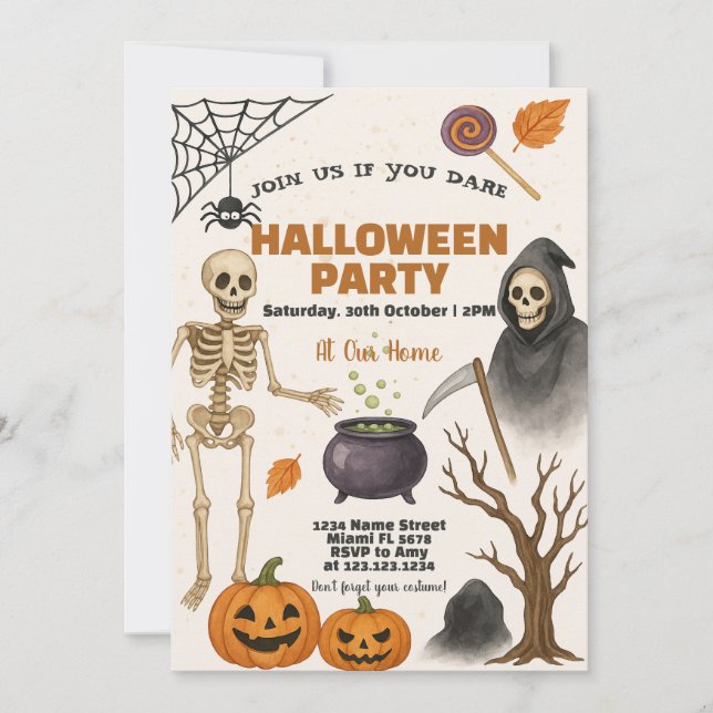 Invitation Halloween | Corne à bonbons et Trick-or (Devant)