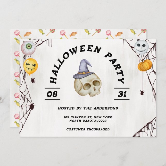 Invitation Halloween Costume fête aquarelle (Devant / Derrière)