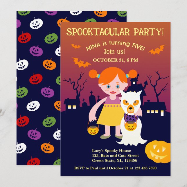 Invitation Halloween Costume fille fête d'anniversaire (Devant / Derrière)