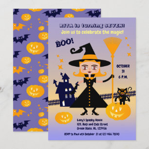 Invitation Halloween Costume fille sorcière fête d'anniversai