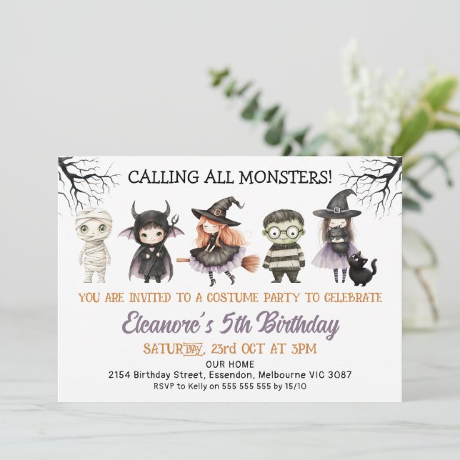 Invitation Halloween Costume noir Monstres fête Anniversaire (Debout devant)
