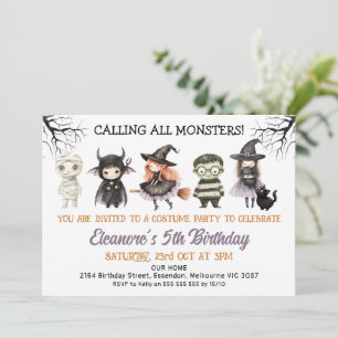 Invitation Halloween Costume noir Monstres fête Anniversaire