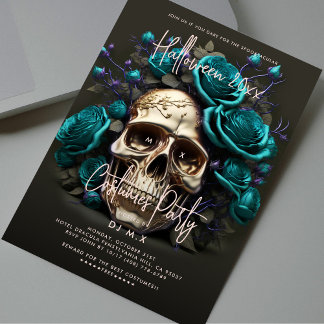 Invitation Halloween Costume Party Crâne Turquoise bleu moder